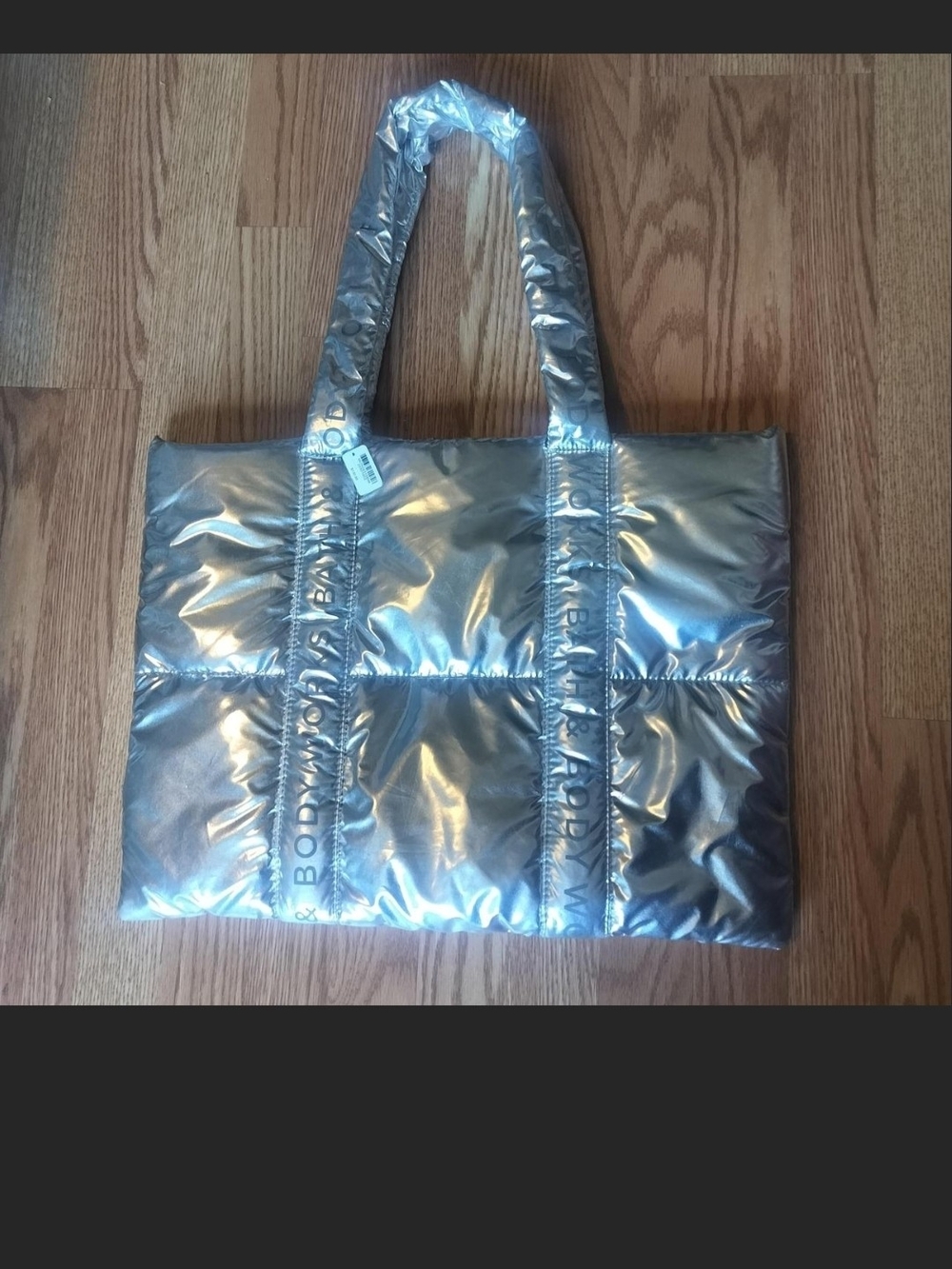 Silver Puffer Tote Bag by Bath&bodyworks- Metallic Quilted Shoulder Bag